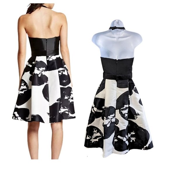 NWT HALSTON HERITAGE Abstract Orchid Print Structured Halter Fit&Flare Dress Sz4 - Picture 8 of 9